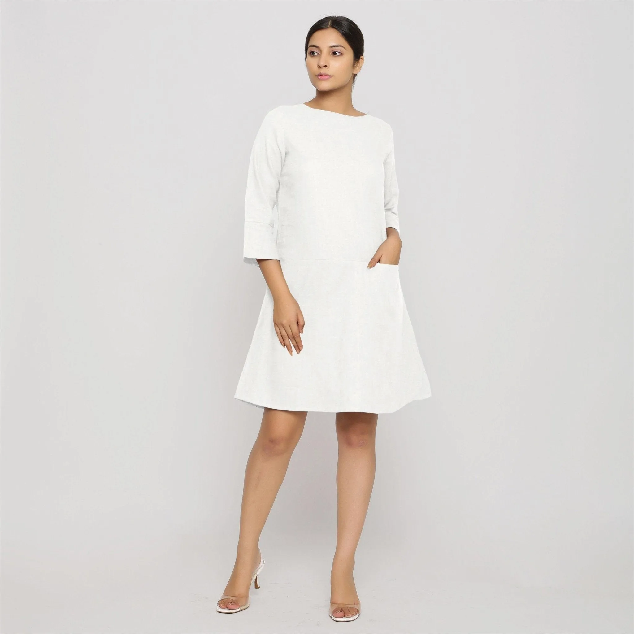 White 100% Cotton Round Neck Short Tunic Dress