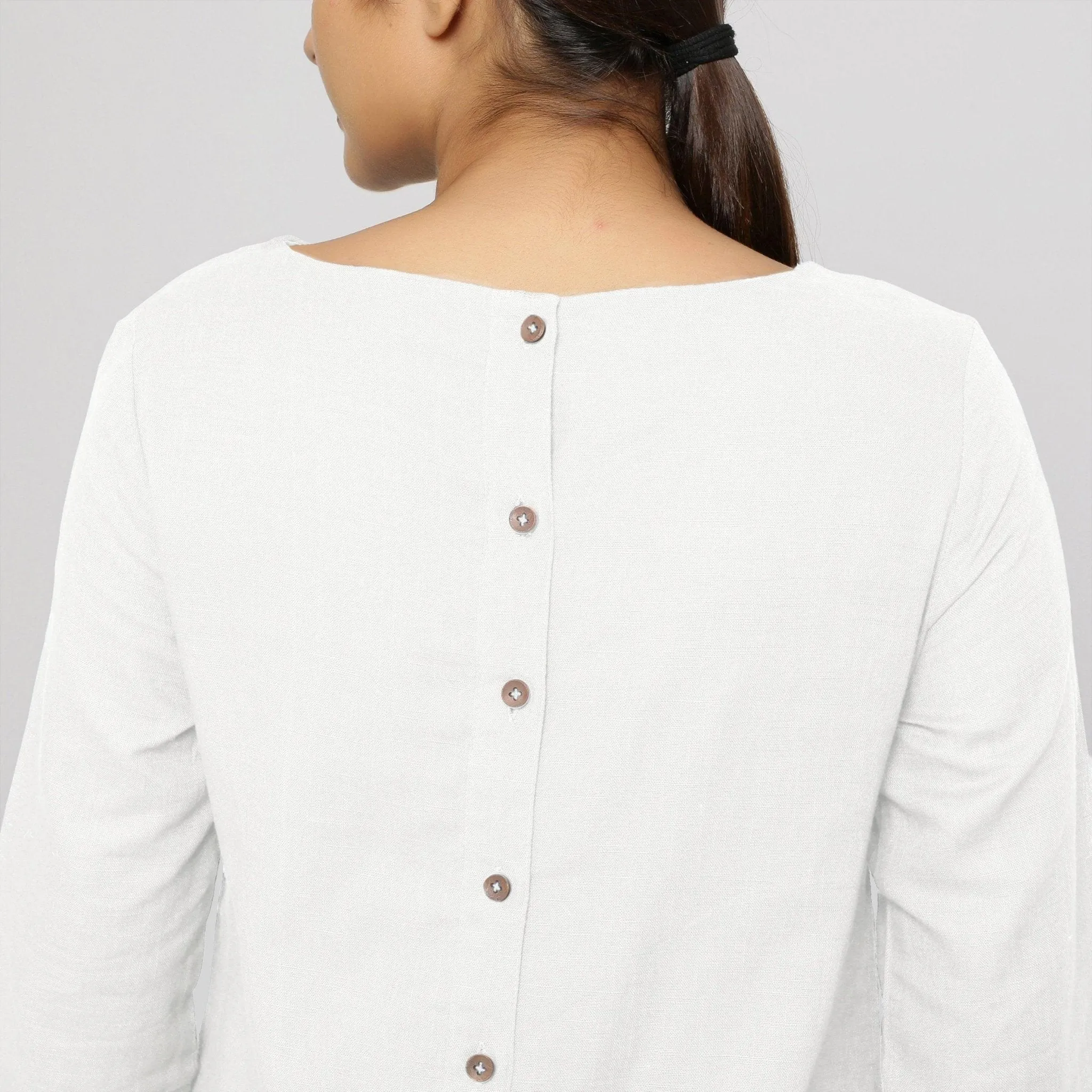 White 100% Cotton Round Neck Short Tunic Dress
