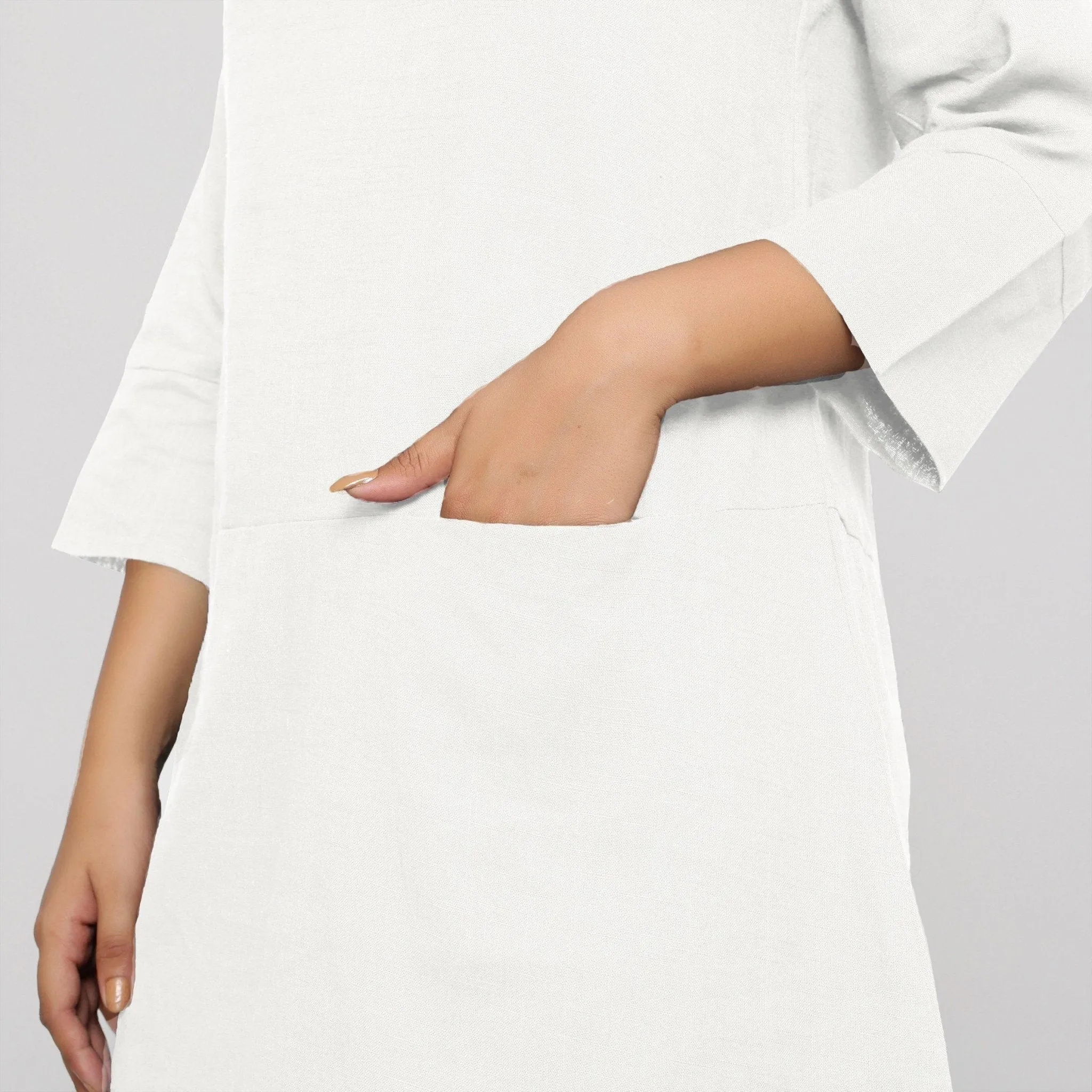 White 100% Cotton Round Neck Short Tunic Dress