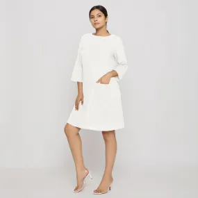 White 100% Cotton Round Neck Short Tunic Dress