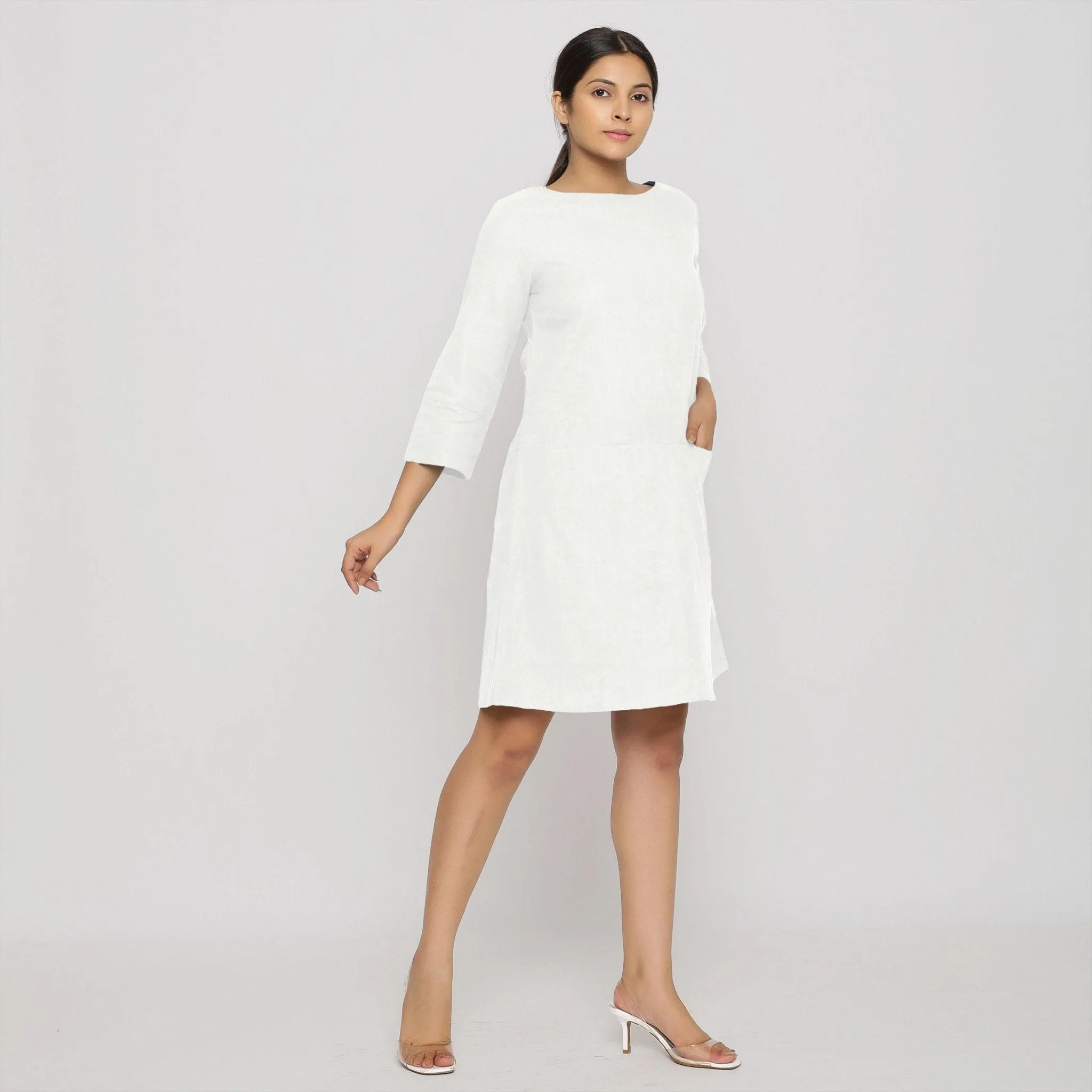 White 100% Cotton Round Neck Short Tunic Dress