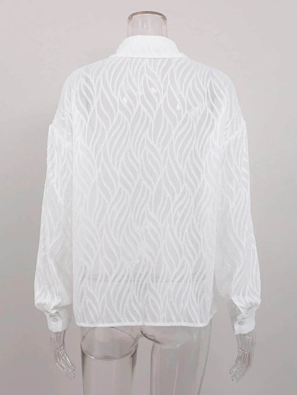 White Women Blouses Thin Lapel Elegant Long Sleeve Shirts