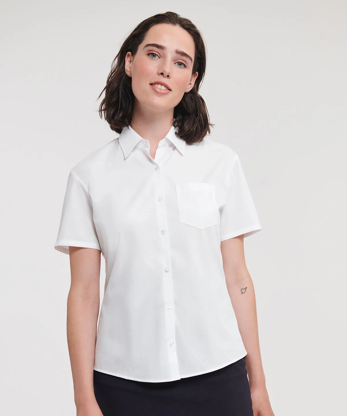 White - Women's short sleeve pure cotton easycare poplin shirt